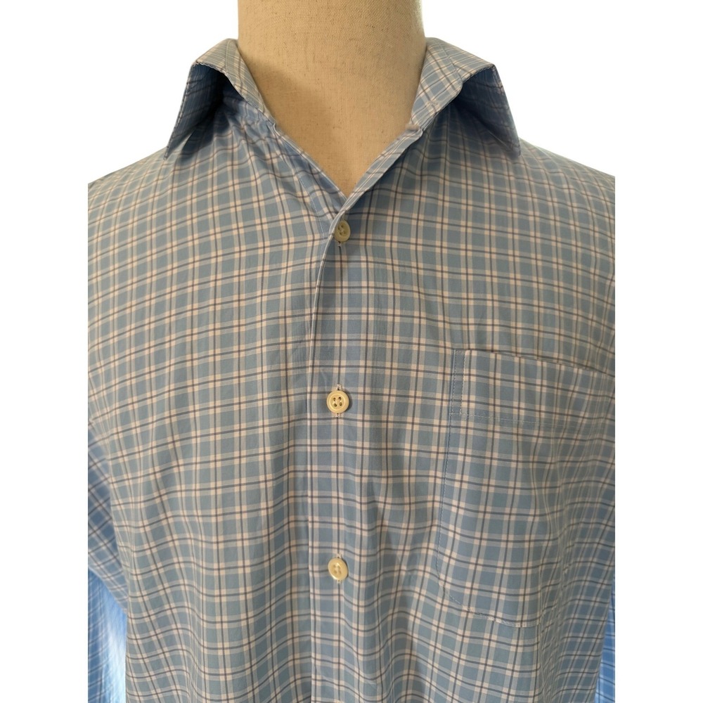 Peter Millar Mens Large Blue Plaid Button Down Long‎ Sleeve Shirt